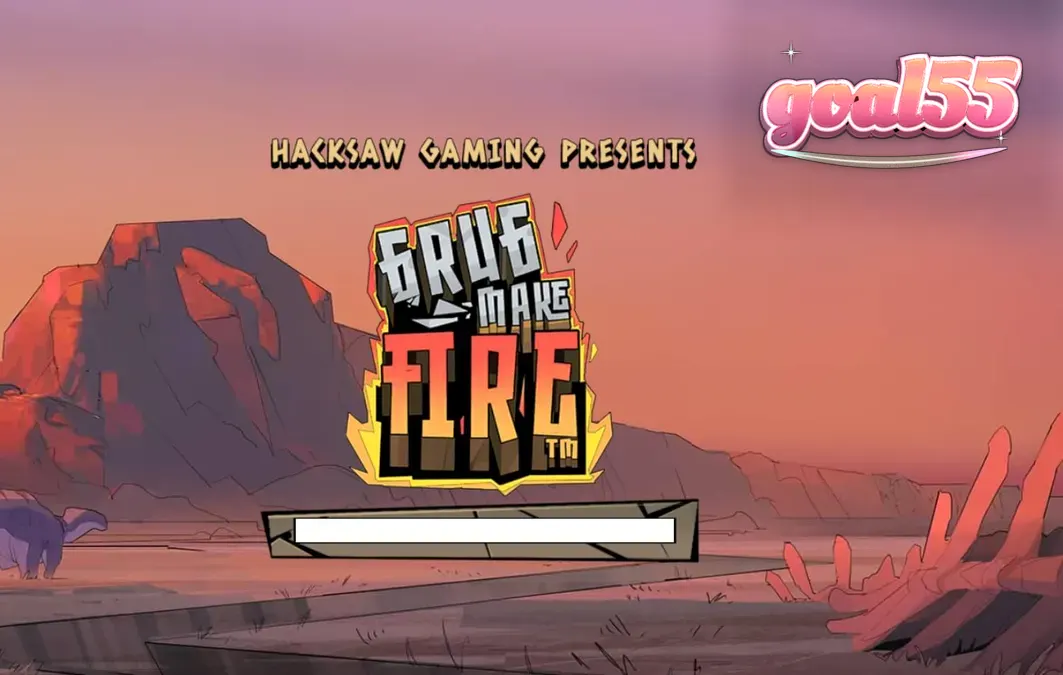 Tampilan visual slot Grug Make Fire dengan karakter manusia gua dan elemen api yang membara.